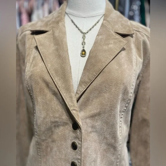 Live a Little Tan Suede Leather Blazer Tailored Fit - Picture 2 of 10